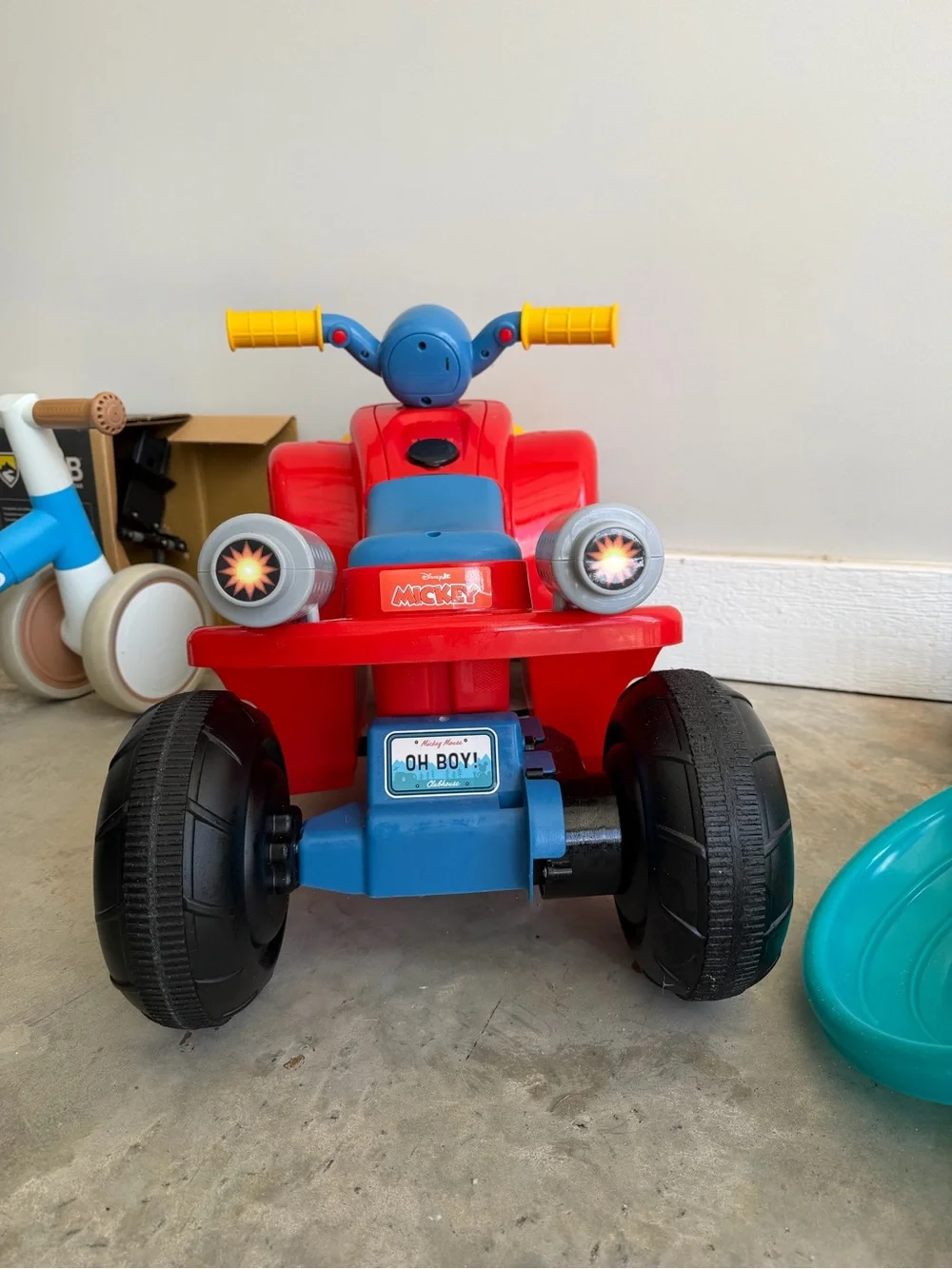 Disney Mickey Mouse Red and Yellow Ride-On Car, four wheeler